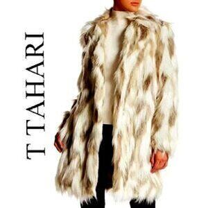 💋STUNNINGLY BEAUTIFUL💋T Tahari Phoebe Oversized Faux Fur Coat in Ivory & Taupe